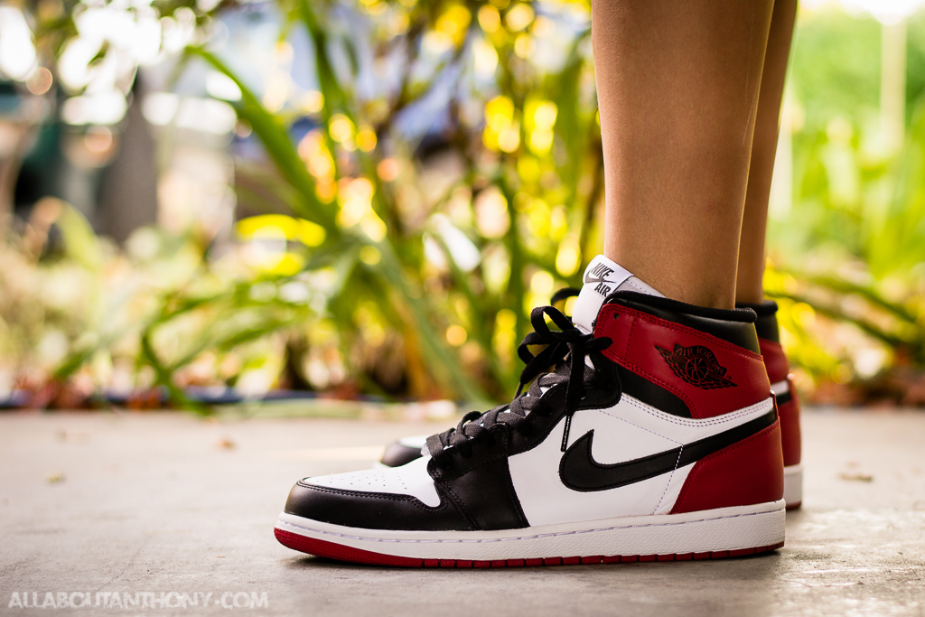 jordan 1 black toe on feet