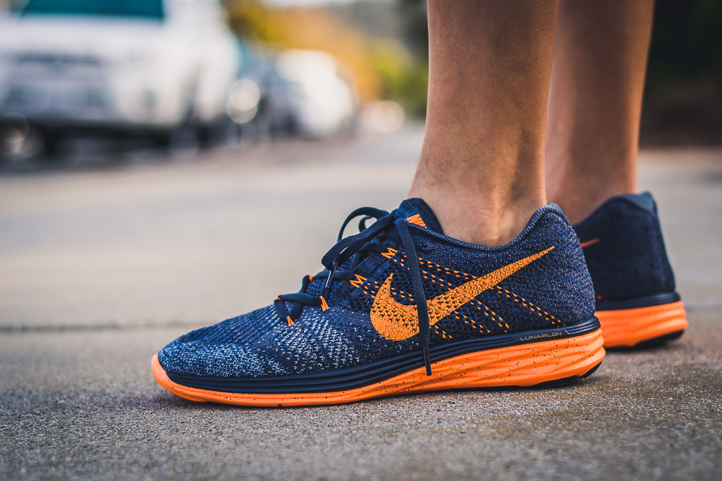 Flyknit Lunar 3 Charcoal & Total Orange On Feet