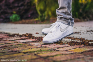Nike Air Force 1 White Silver On Feet