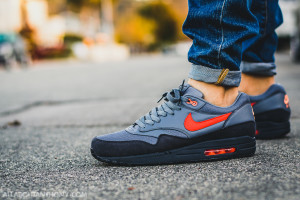 Nike Air Max 1 FB Grey Orange on feet