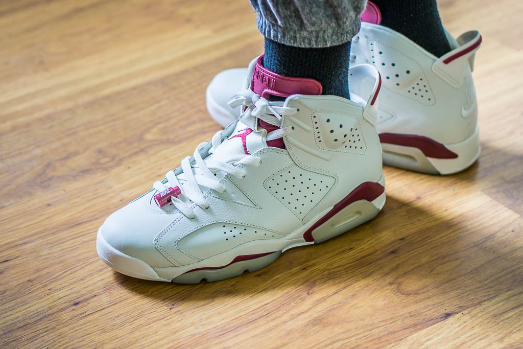 jordan 6 maroon on feet