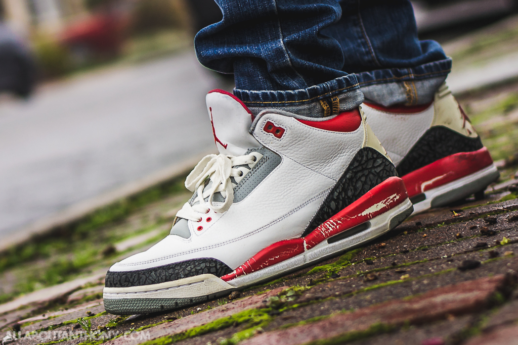 air jordan 3 fire red on feet