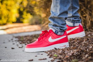 Nike Air Force 1 University Red on feet