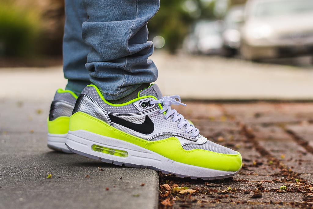 Nike Air Max 1 FB Silver Volt On Feet Sneaker