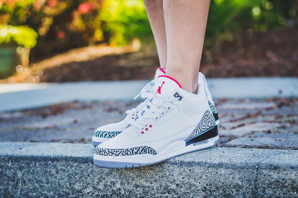 jordan 3 white cement on feet