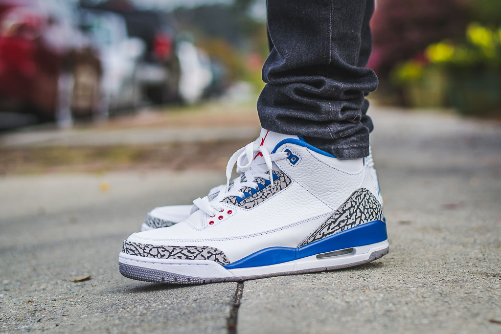 jordan 3 blue cement on feet