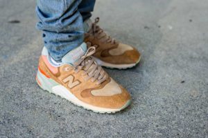 New Balance 999 x Packer - Camel 999 on feet