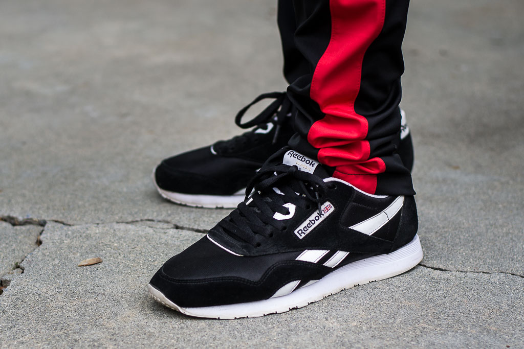 reebok classic nylon sneakers in black and white