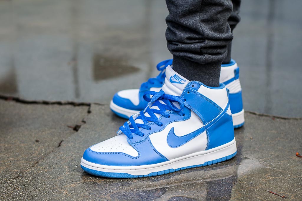 nike dunk high blue chill on feet