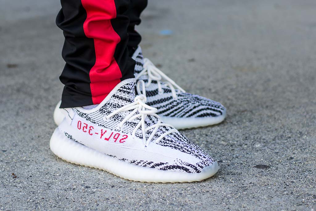 zebra yeezy on feet