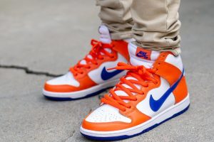 Nike Dunk SB High Supa on feet orange laces