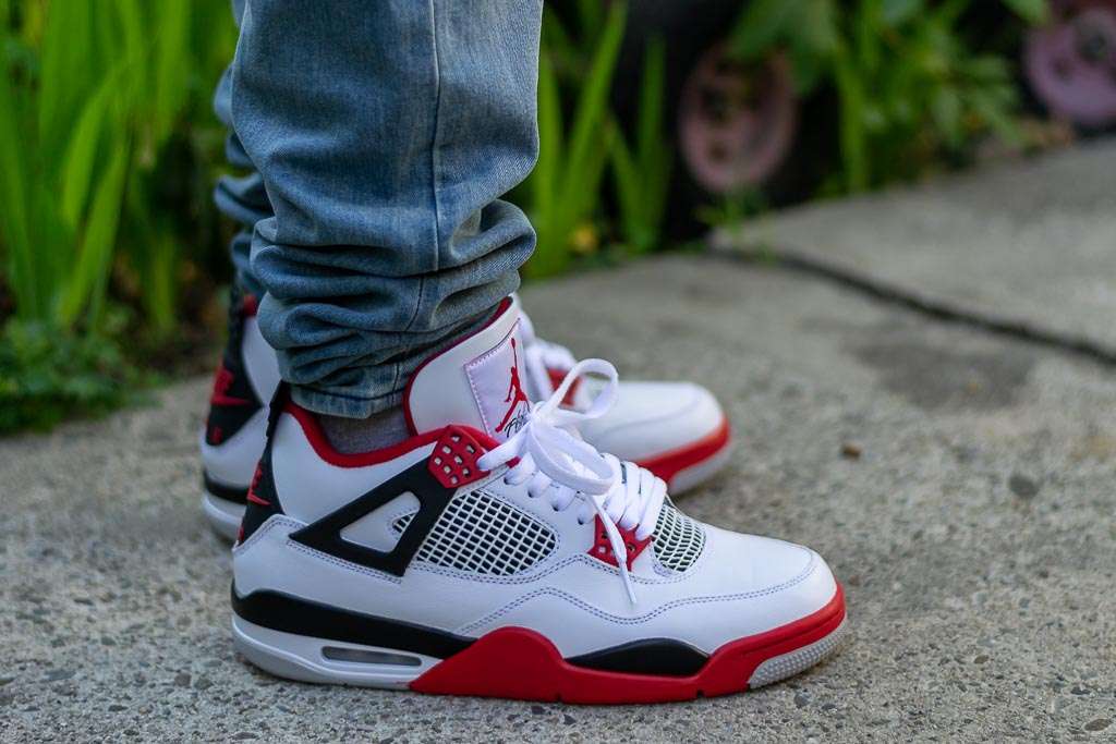 Air Jordan 4 Fire Red On Feet Sneaker 