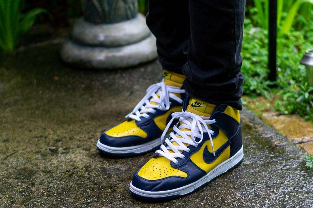 nike dunk michigan on feet