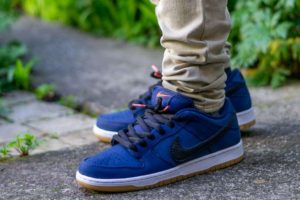 Nike SB Dunk Low Orange Label Navy Gum Black Laces WDYWT On Feet