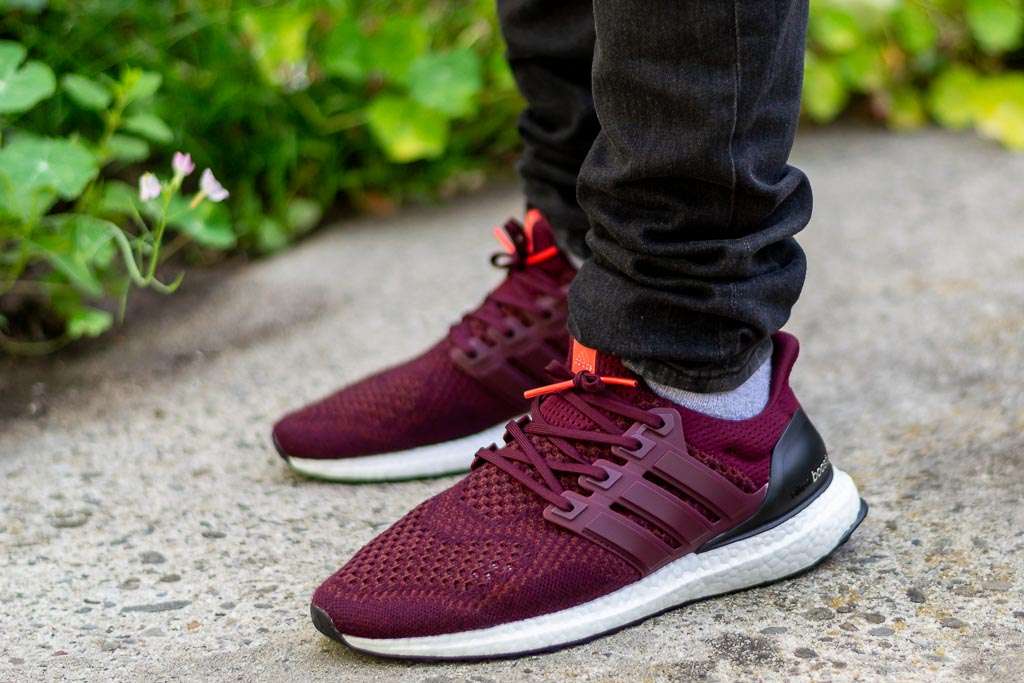 ultra boost dark burgundy on feet