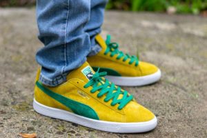 Puma Suede Made In Japan Spectra Yellow Amazon Green WDYWT on Feet
