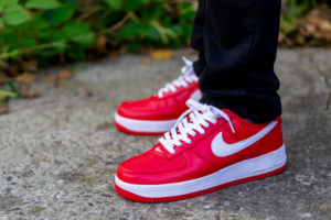 Nike Air Force 1 Color of the Month University Red on feet