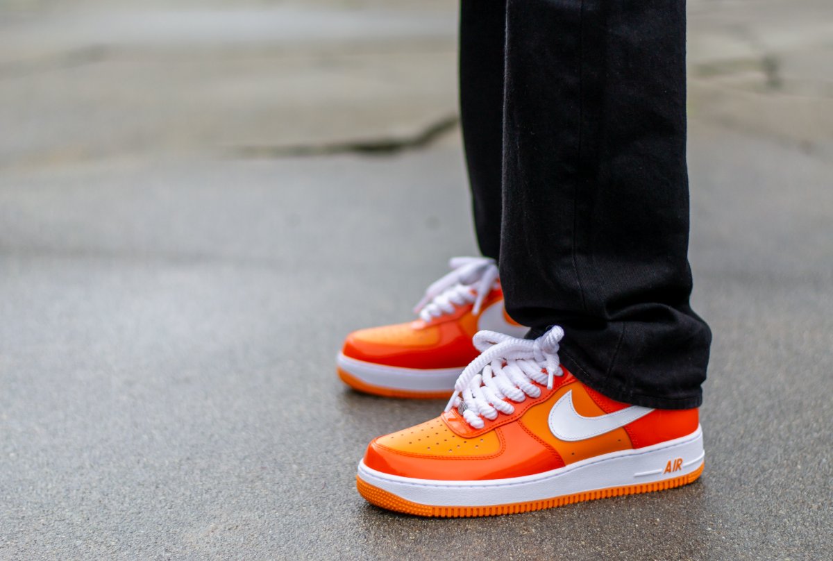 Nike Air Force 1 Patent Safety Orange On Feet WDYWT